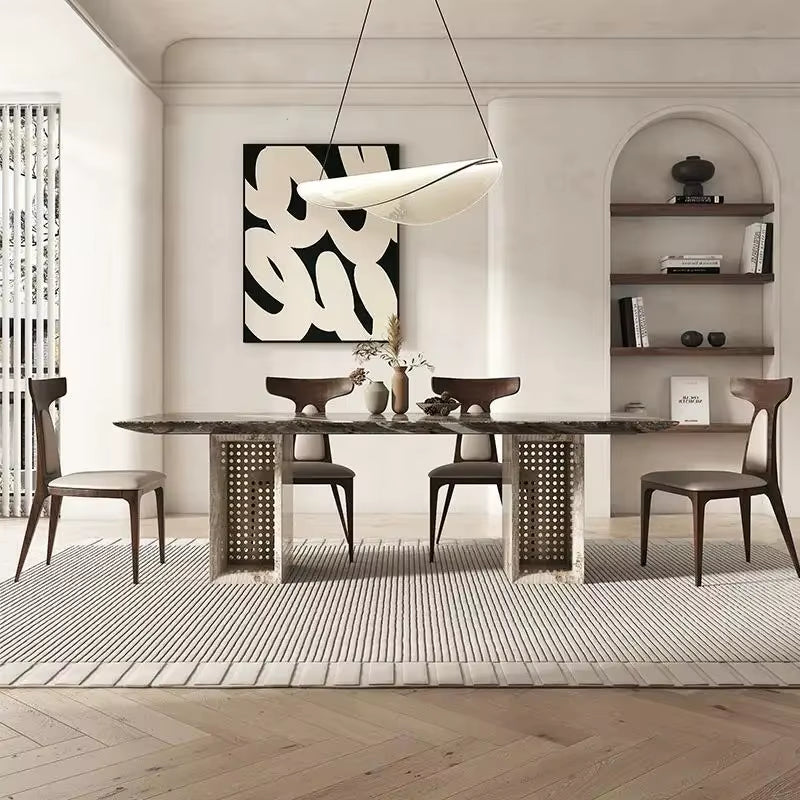 Any Size Custom Multi Optional Natural Luxury Stone Dining Table Thick Solid Stable Villa House High Grade Dining Furniture