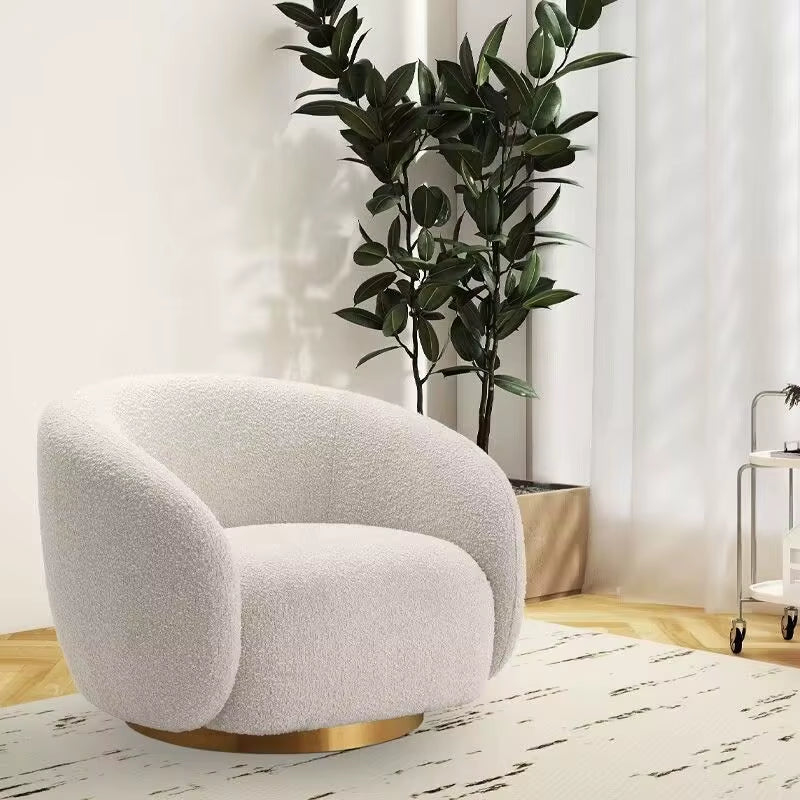 #Nordic Single Armchair, Sheepskin Rotating Living Room Lounge Chair, Color Options Available