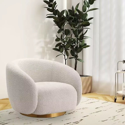 #Nordic Single Armchair, Sheepskin Rotating Living Room Lounge Chair, Color Options Available