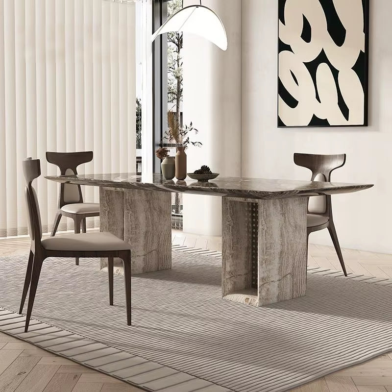 Any Size Custom Multi Optional Natural Luxury Stone Dining Table Thick Solid Stable Villa House High Grade Dining Furniture