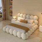 Beauty Cream Cloud Bed Large Size White Rectangle Minimalist Safe Bed Upholstery European Cama Matrimonial Home Furniture