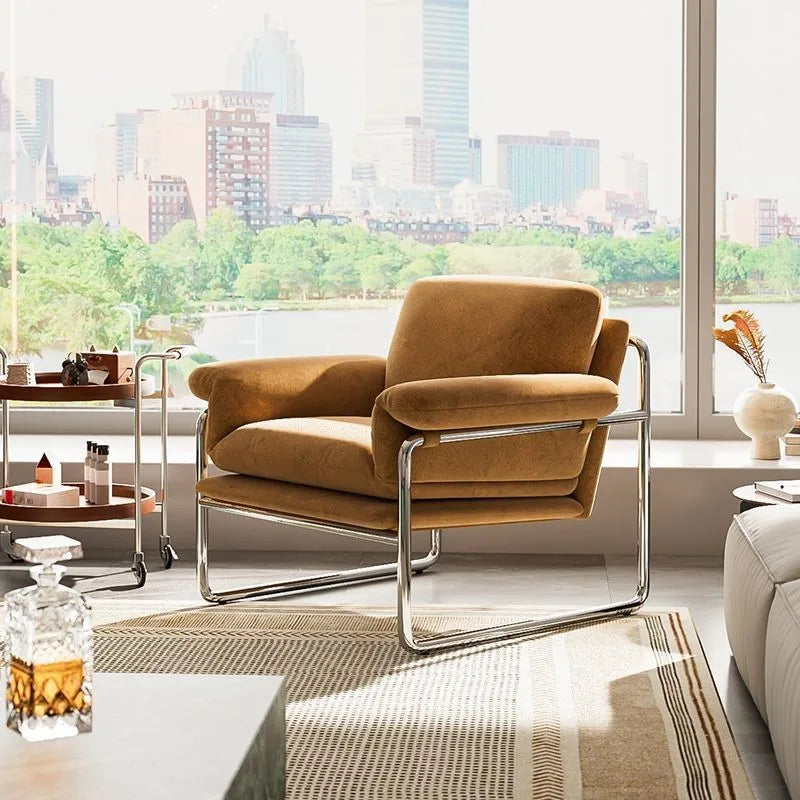 MOMO Bauhaus Antique Style Stainless Steel Designer Sofa Chair Living Room Home Balcony Leisure Recliner Negotiation Chair