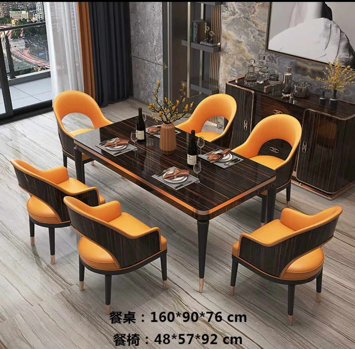 ^%Luxury Postmodern Italian Rectangular Dining Table Marble Dining Table Set with 6/8/10 Chair