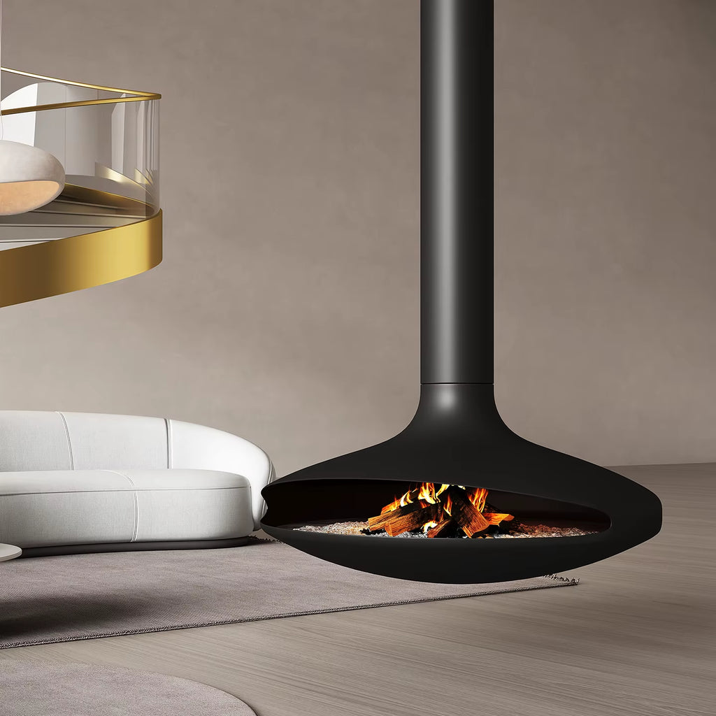 Customizable French Hanging Fireplace Flying Saucer Shaped Wood Burning Real Fire Stove for Cozy Holiday Cabin Living Room Decor