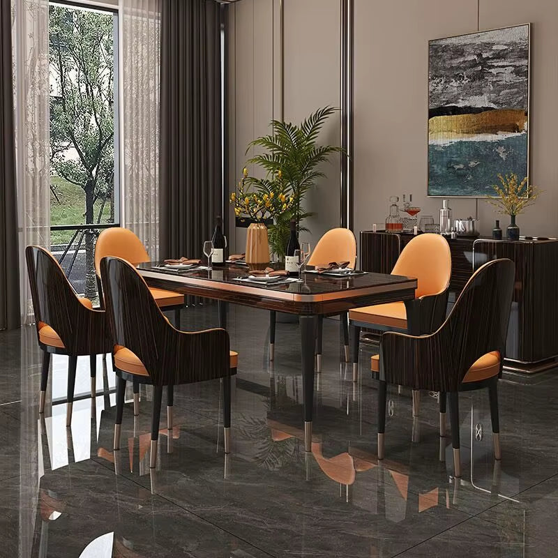 ^%Luxury Postmodern Italian Rectangular Dining Table Marble Dining Table Set with 6/8/10 Chair