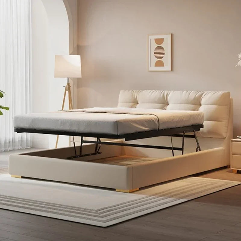A Princess Modern House Double Bed Frame Simple Storage White Loft Bed Queen Size Camas De Dormitorio Bedroom Set Furniture