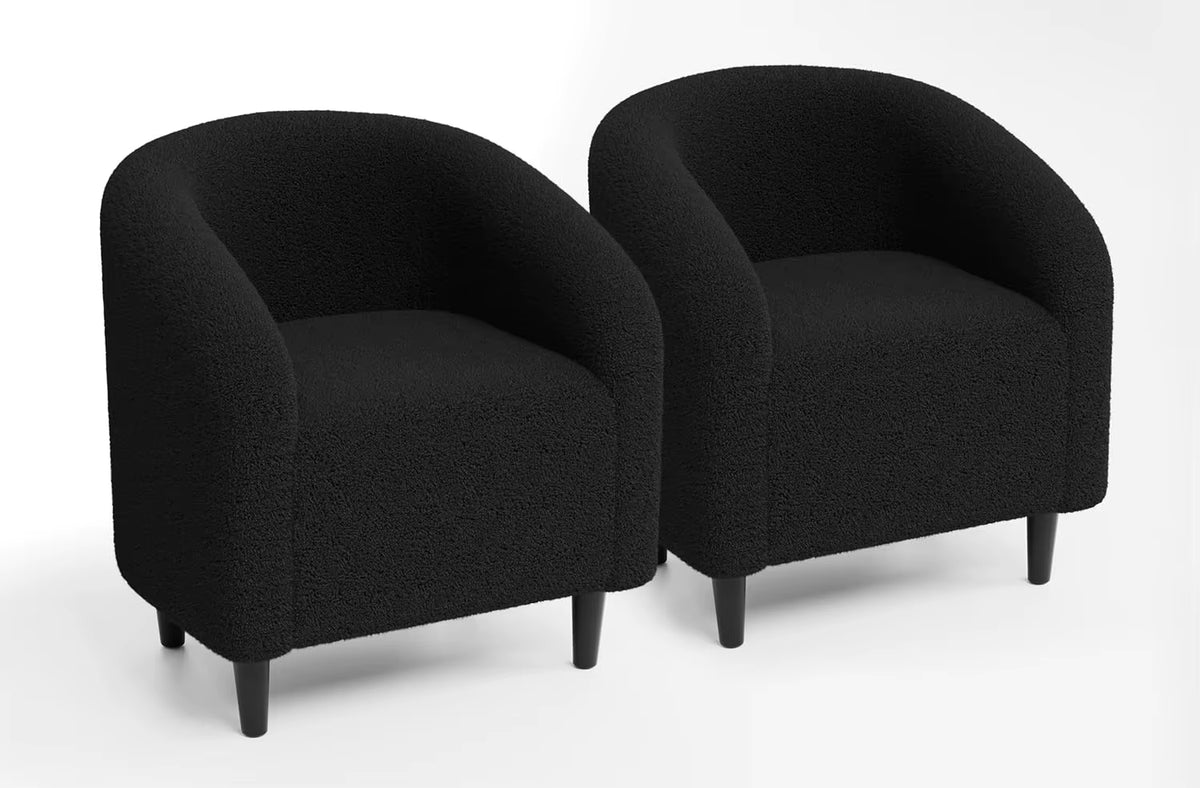 #Accent Barrel Chair Upholstered Furry Teddy Fabric Armchair with Side Pocket Living Room Bedroom