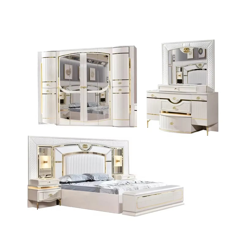 A Factory Price Luxury Bedroom Set Furniture King Size Bed Furniture with Led Light Bedroom Furniture Sets
