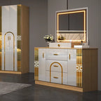 A Luxury Royal King Size Bedroom Sets Elegant Super Size Turkish Style Gold Mirrored LED Lighted Dubai Bedroom Furniture Set