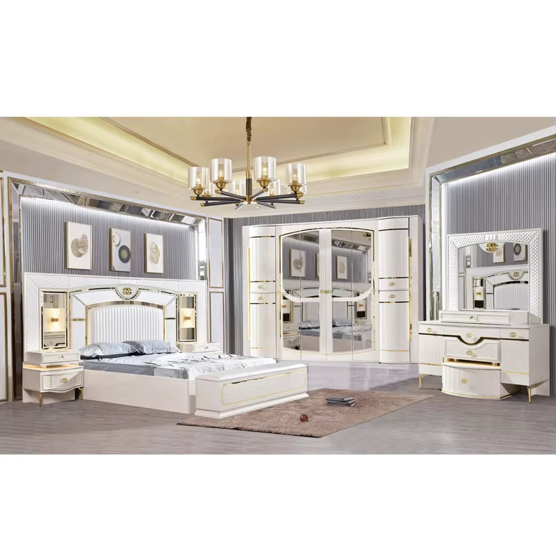 A Factory Price Luxury Bedroom Set Furniture King Size Bed Furniture with Led Light Bedroom Furniture Sets