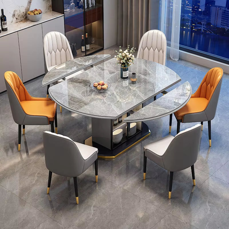 @#Light Luxury Modern Design Marble Top Wood Frame Square Circle Shape Exchange Dining Table BTDT002 for Home or Restaurant