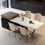 Modern Italian Kitchen Island Dining Table, Sintered Stone Slab, Steel Structure, 3 Drawers, Customizable Glass Drawer Basket
