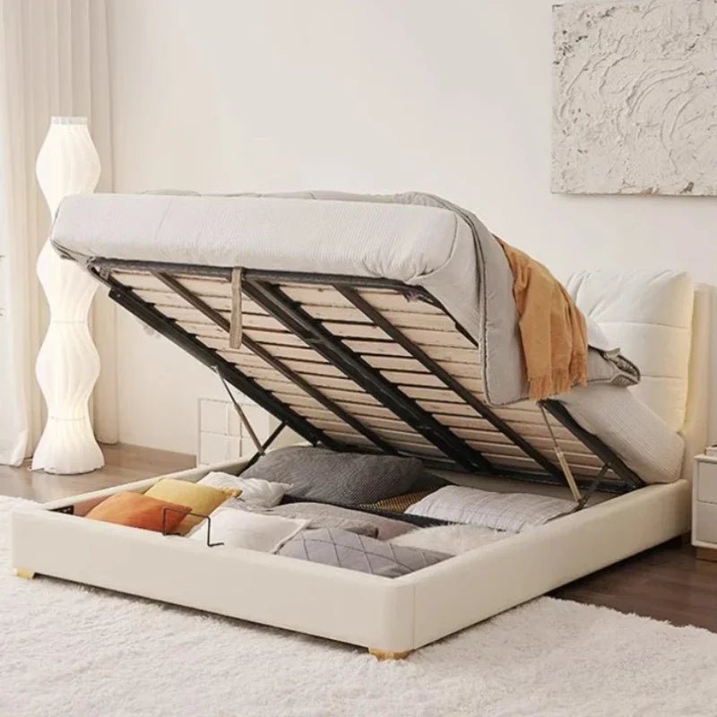 A Princess Modern House Double Bed Frame Simple Storage White Loft Bed Queen Size Camas De Dormitorio Bedroom Set Furniture