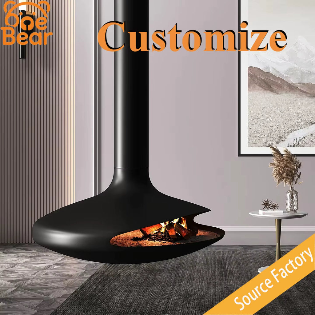 Customizable French Hanging Fireplace Flying Saucer Shaped Wood Burning Real Fire Stove for Cozy Holiday Cabin Living Room Decor