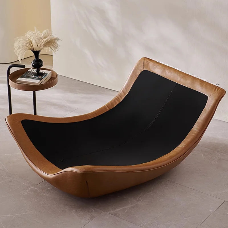 #Nordic Italian Minimalism Genuine Leather Living Room Lounge Chair Sofa Recliner High-End Bedroom Home Furniture Wood Legs
