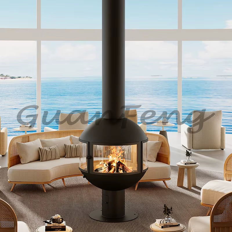 High-End Exclusive round Hanging Fireplace, Firewood-Burning, Smoke-Free Rural Self-Built House, Indoor Heating Furnace, Open