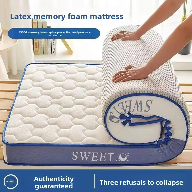 Natural Latex Thickened Memory Foam Mattress Foldable Tatami Soft Pad for Single or Double Bed in Home and Student Dorm