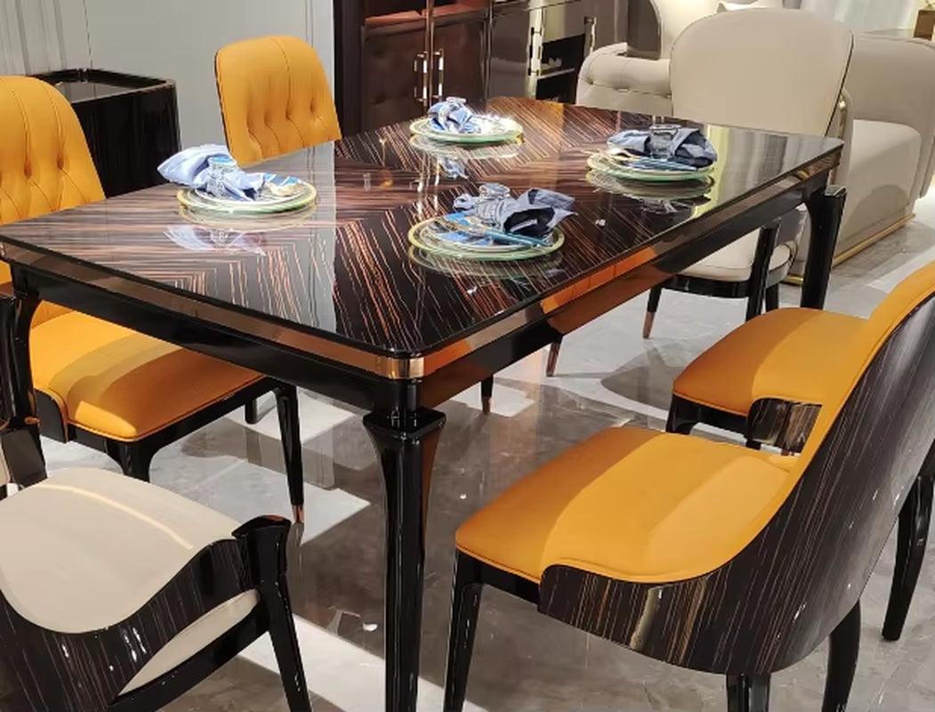 ^%Luxury Postmodern Italian Rectangular Dining Table Marble Dining Table Set with 6/8/10 Chair