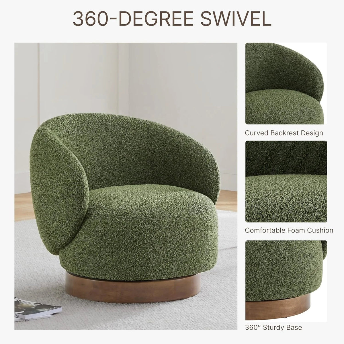 Modern Swivel Accent Chair Barrel Armchair Upholstered Performance Fabric Solid Wood Legs Modular Living Home Furniture