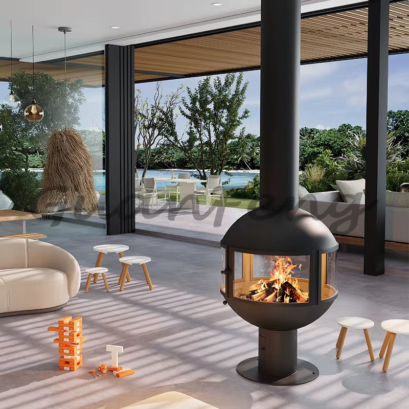 High-End Exclusive round Hanging Fireplace, Firewood-Burning, Smoke-Free Rural Self-Built House, Indoor Heating Furnace, Open