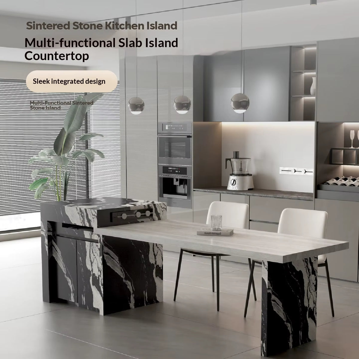 Luxury Marble Kitchen Island Solid Stone Countertop Waterfall Edge Modern Island Table for Home Villa Kitchen Decor