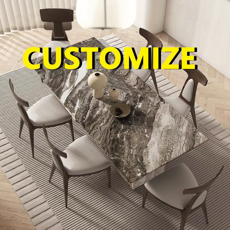 Any Size Custom Multi Optional Natural Luxury Stone Dining Table Thick Solid Stable Villa House High Grade Dining Furniture