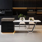 Modern Italian Kitchen Island Dining Table, Sintered Stone Slab, Steel Structure, 3 Drawers, Customizable Glass Drawer Basket