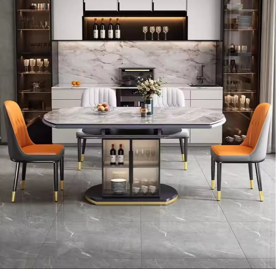 @#Light Luxury Modern Design Marble Top Wood Frame Square Circle Shape Exchange Dining Table BTDT002 for Home or Restaurant