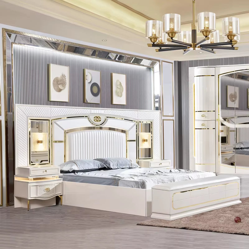 A Factory Price Luxury Bedroom Set Furniture King Size Bed Furniture with Led Light Bedroom Furniture Sets