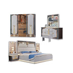 A Wholesale New Design King Size Double Bed Set LED Light Leather Headboard Wooden Modern Luxury Full Bedroom Sets Furniture