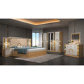 A Luxury Royal King Size Bedroom Sets Elegant Super Size Turkish Style Gold Mirrored LED Lighted Dubai Bedroom Furniture Set