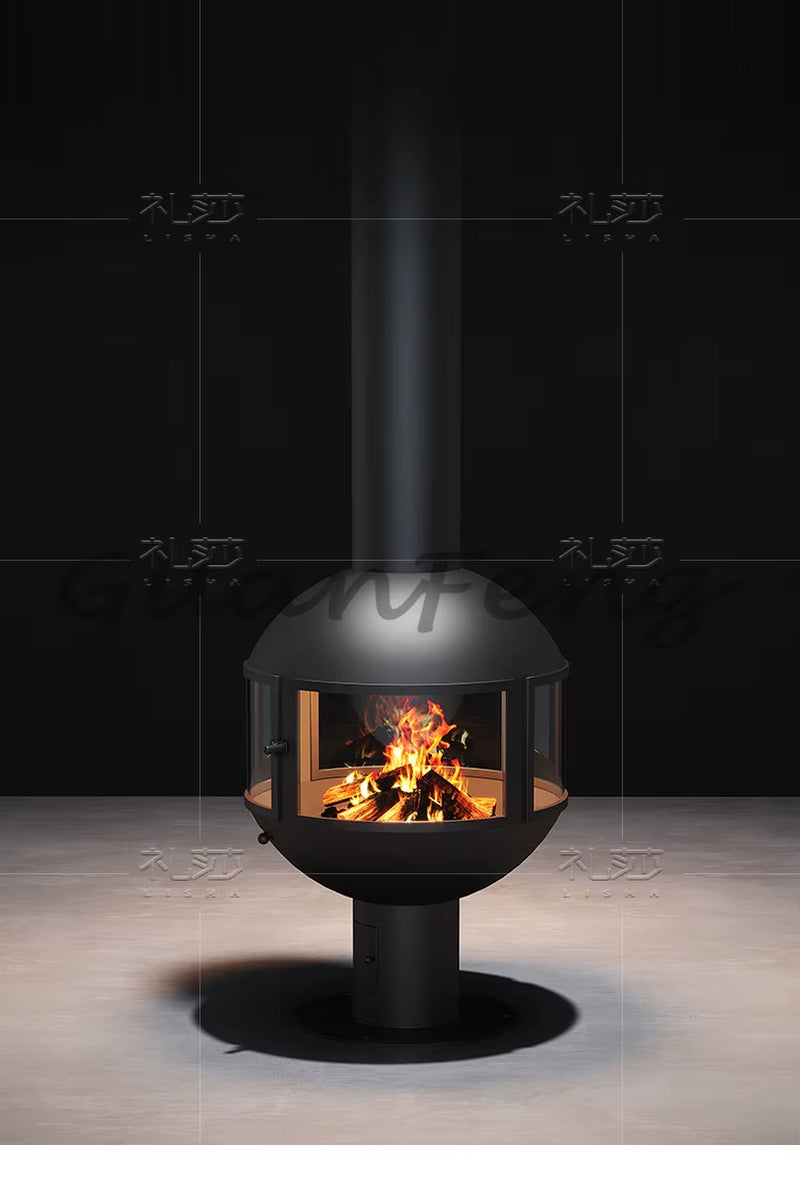 High-End Exclusive round Hanging Fireplace, Firewood-Burning, Smoke-Free Rural Self-Built House, Indoor Heating Furnace, Open