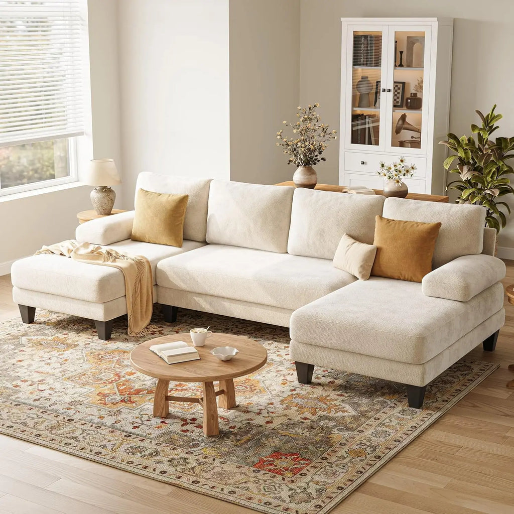 Stylish 112" U-Shaped Chenille Sectional Sofa with Double Chaise - Perfect for Modern Living Rooms in Dark Grey