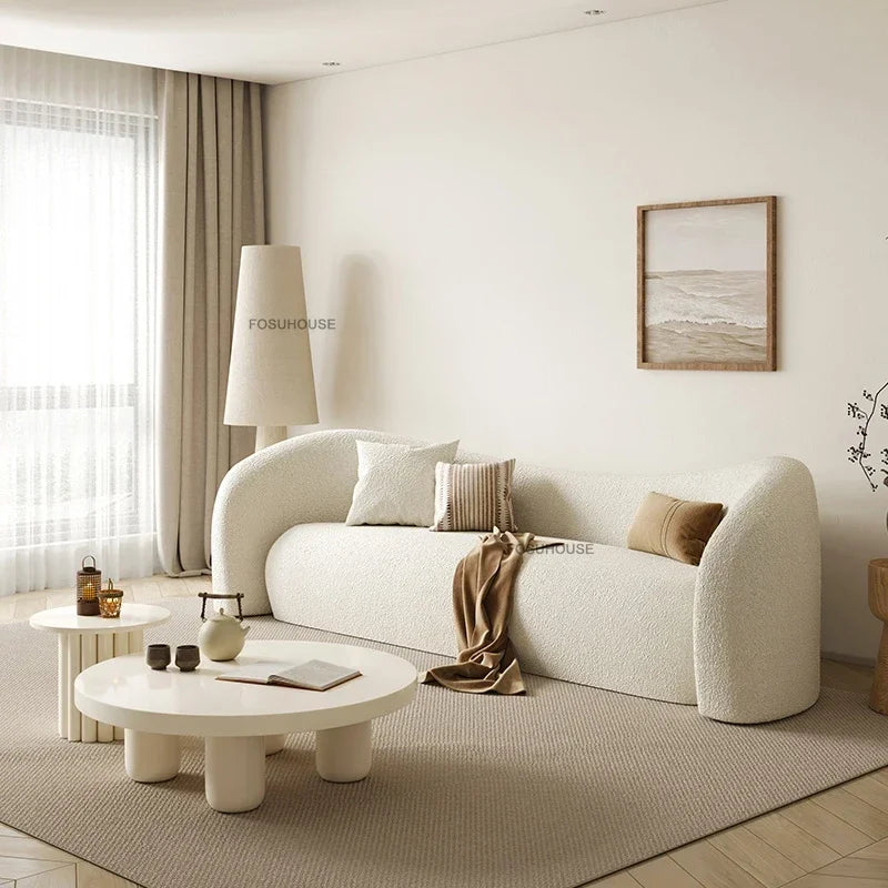 Luxurious Nordic Cream Lamb Velvet Sofa Bed - Modern Curved Design for Your Living Room and Bedroom