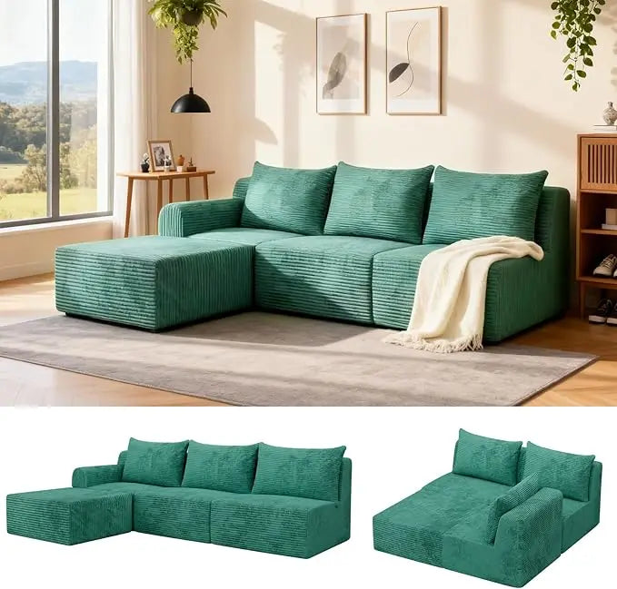 Elevate Your Space with Our Luxurious L-Shaped Sectional Sofa - Stylish 3-Seat Corduroy Couch with Chaise, Effortless Assembly for Living Room or Bedroom