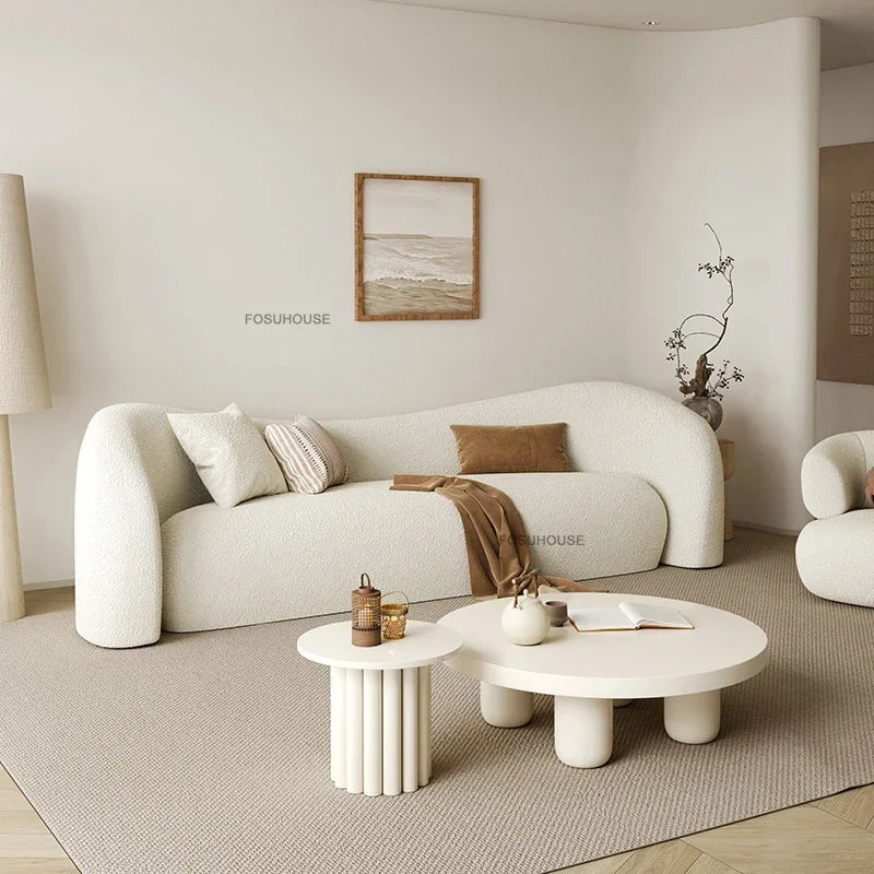 Luxurious Nordic Cream Lamb Velvet Sofa Bed - Modern Curved Design for Your Living Room and Bedroom