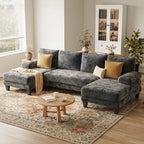 Stylish 112" U-Shaped Chenille Sectional Sofa with Double Chaise - Perfect for Modern Living Rooms in Dark Grey