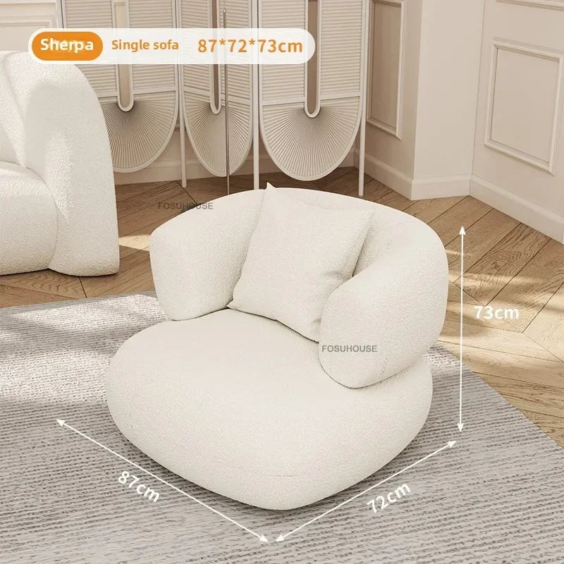 Luxurious Nordic Cream Lamb Velvet Sofa Bed - Modern Curved Design for Your Living Room and Bedroom
