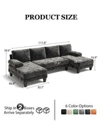 Stylish 112" U-Shaped Chenille Sectional Sofa with Double Chaise - Perfect for Modern Living Rooms in Dark Grey