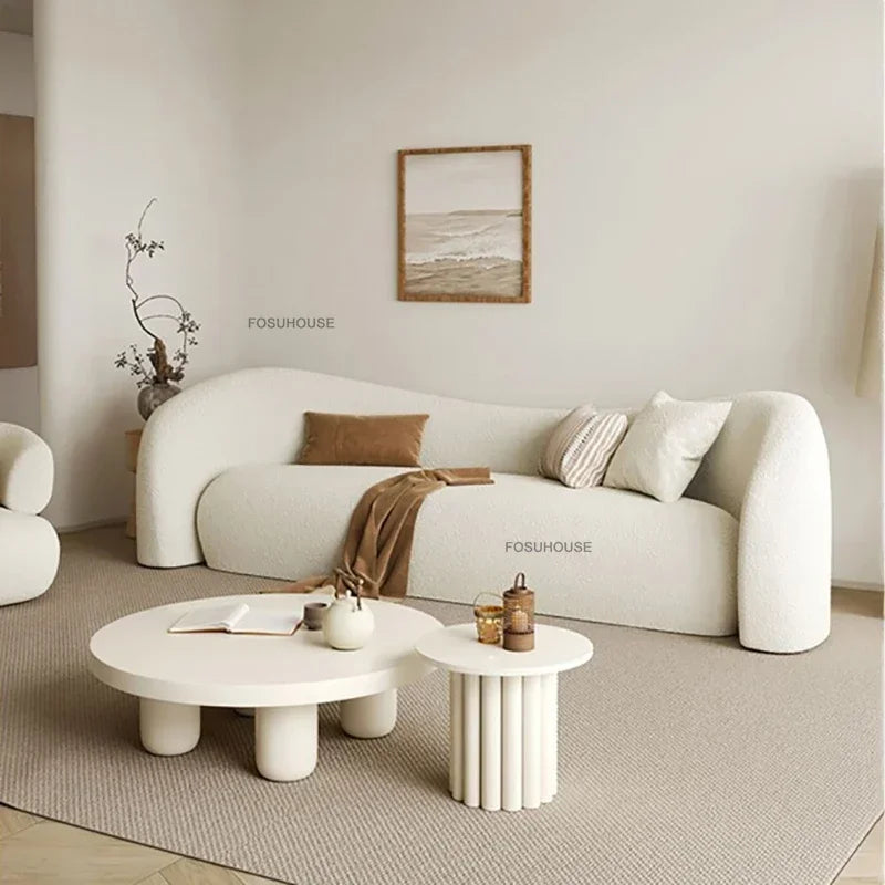 Luxurious Nordic Cream Lamb Velvet Sofa Bed - Modern Curved Design for Your Living Room and Bedroom