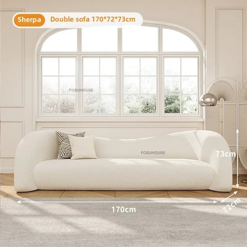 Luxurious Nordic Cream Lamb Velvet Sofa Bed - Modern Curved Design for Your Living Room and Bedroom
