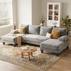 Stylish 112" U-Shaped Chenille Sectional Sofa with Double Chaise - Perfect for Modern Living Rooms in Dark Grey
