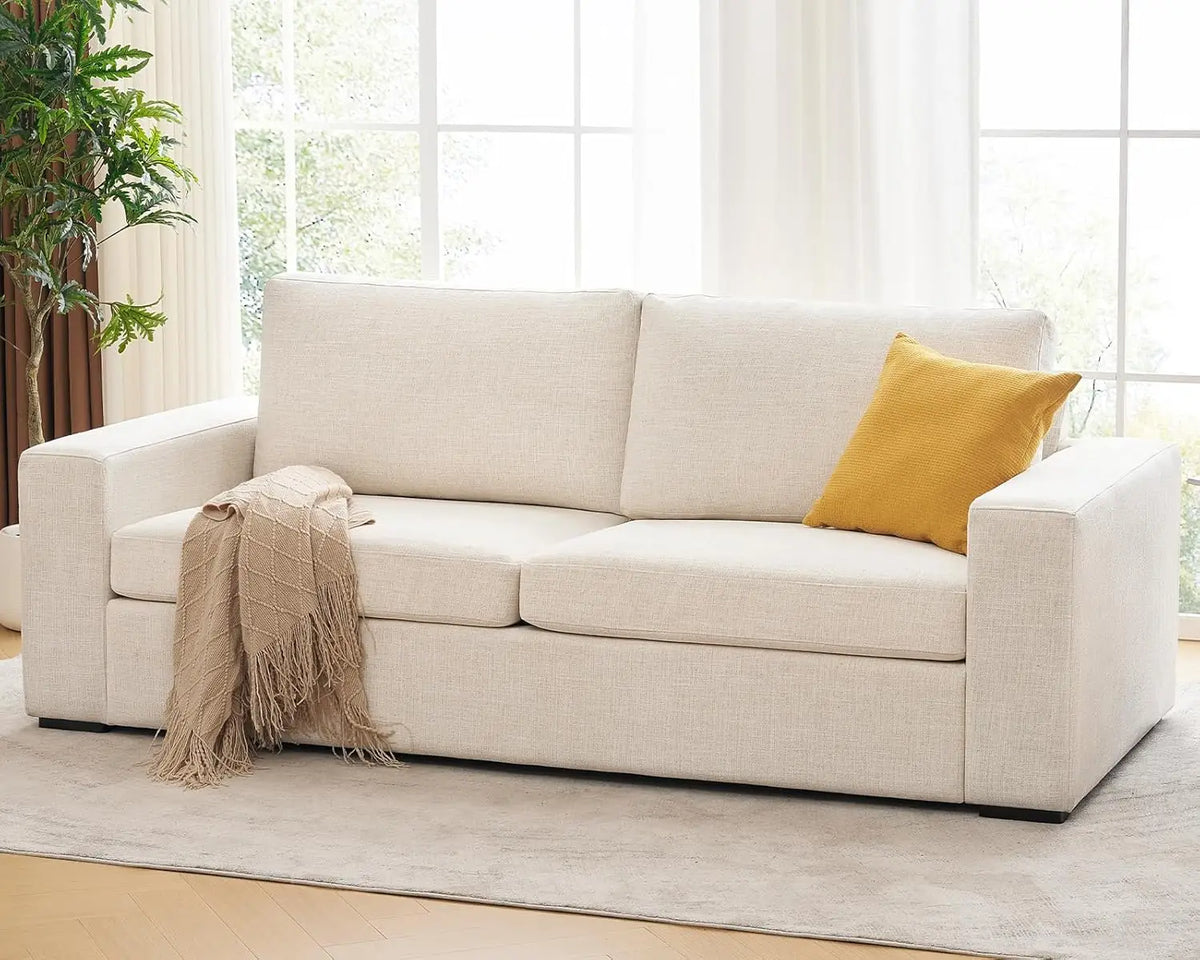 Elevate Your Living Space with the 85" Modern 3-Seater Sofa - Luxurious Natural Linen Deep Seat with Removable Cushions
