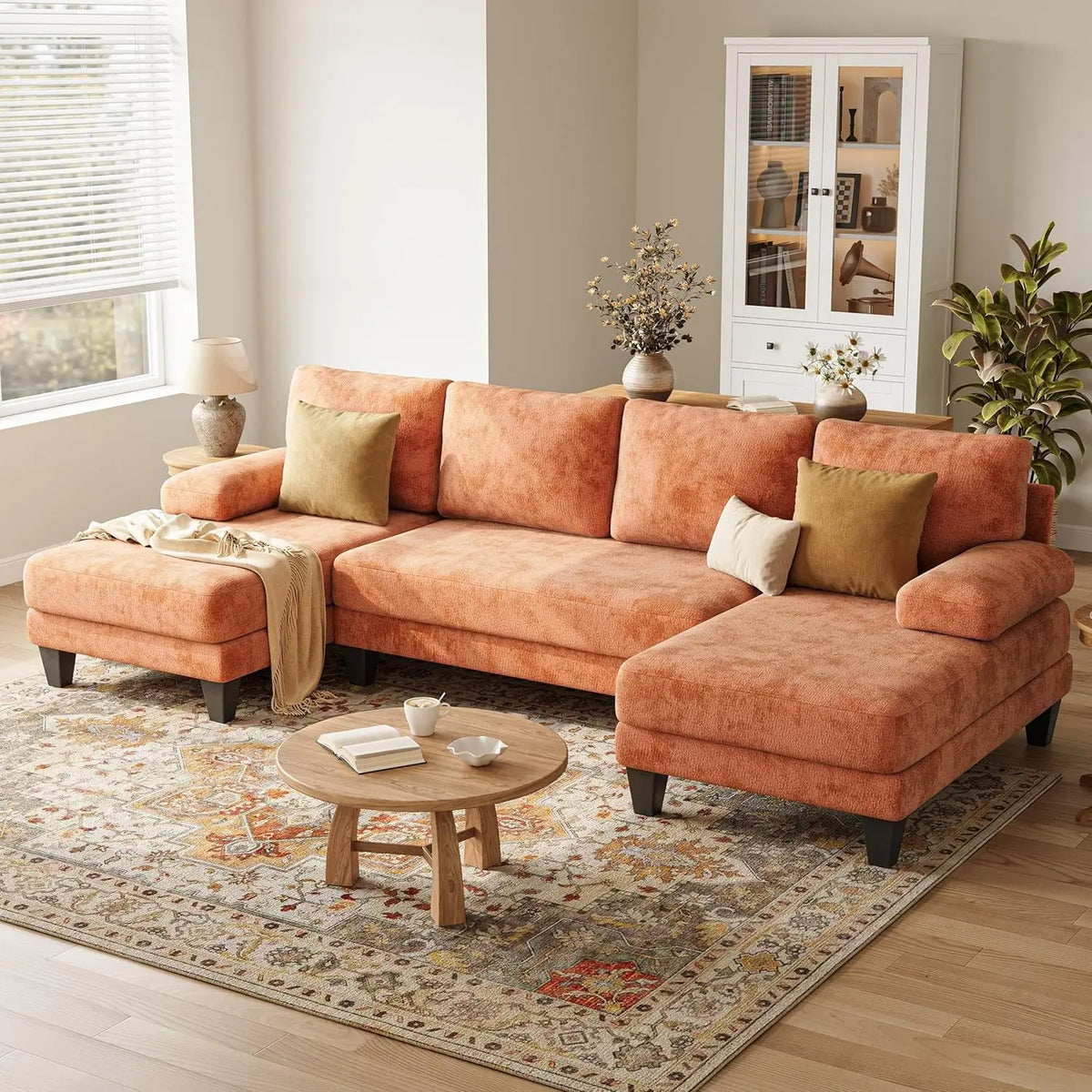 Stylish 112" U-Shaped Chenille Sectional Sofa with Double Chaise - Perfect for Modern Living Rooms in Dark Grey
