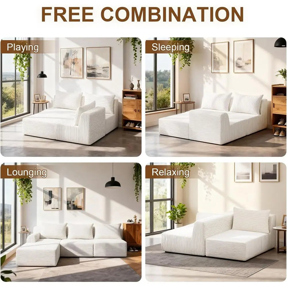 Elevate Your Space with Our Luxurious L-Shaped Sectional Sofa - Stylish 3-Seat Corduroy Couch with Chaise, Effortless Assembly for Living Room or Bedroom