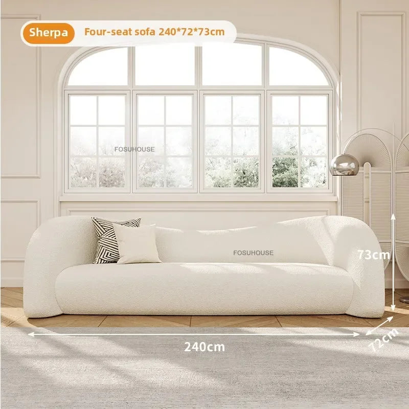 Luxurious Nordic Cream Lamb Velvet Sofa Bed - Modern Curved Design for Your Living Room and Bedroom