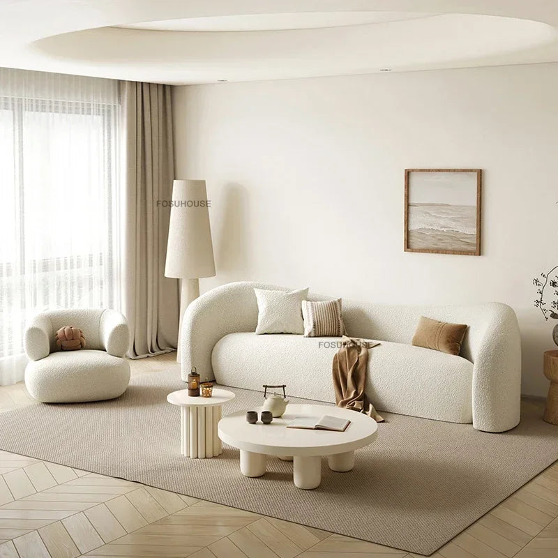Luxurious Nordic Cream Lamb Velvet Sofa Bed - Modern Curved Design for Your Living Room and Bedroom