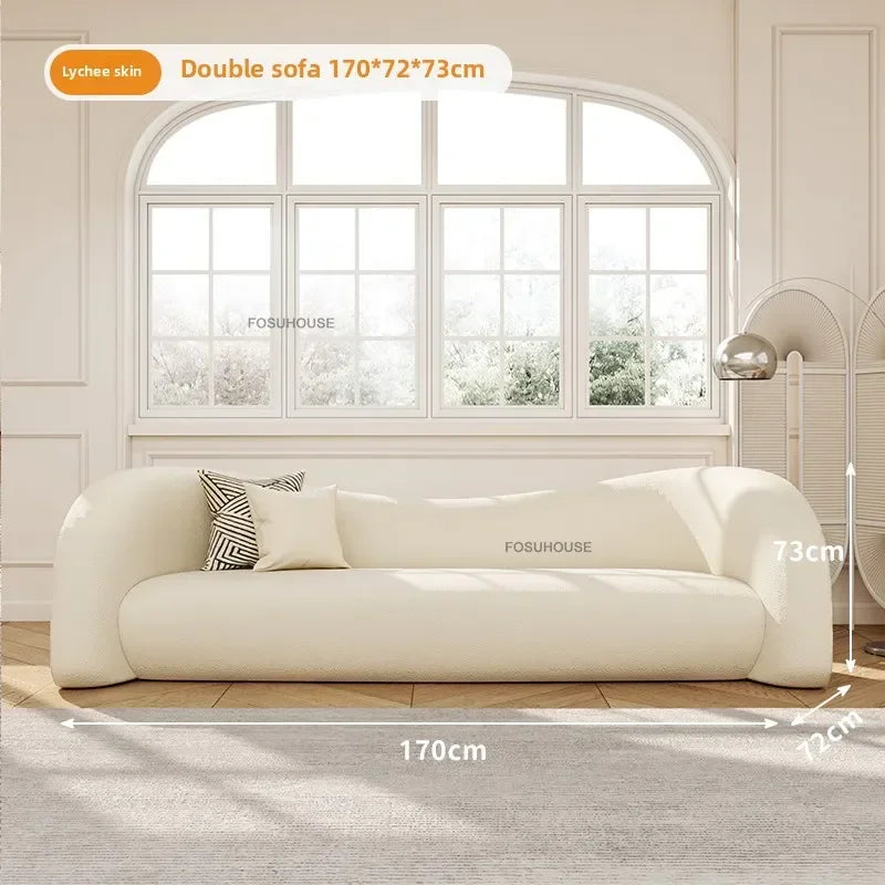 Luxurious Nordic Cream Lamb Velvet Sofa Bed - Modern Curved Design for Your Living Room and Bedroom