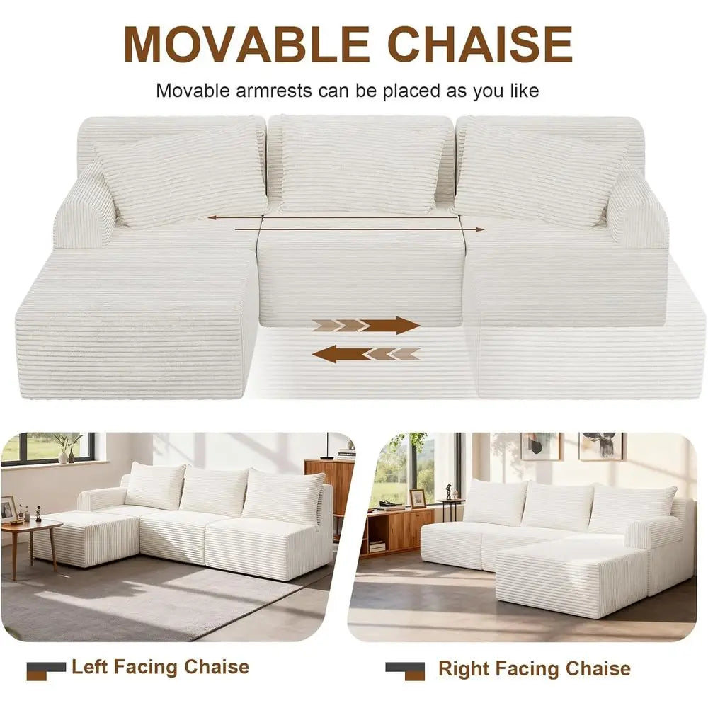 Elevate Your Space with Our Luxurious L-Shaped Sectional Sofa - Stylish 3-Seat Corduroy Couch with Chaise, Effortless Assembly for Living Room or Bedroom