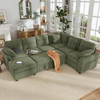 #Sectional Couch with Pull Out Sofa Bed,Corduroy Sleeper Sofa with Storage Ottoman & USB Charging,Comfy L Shaped Modular, Custom